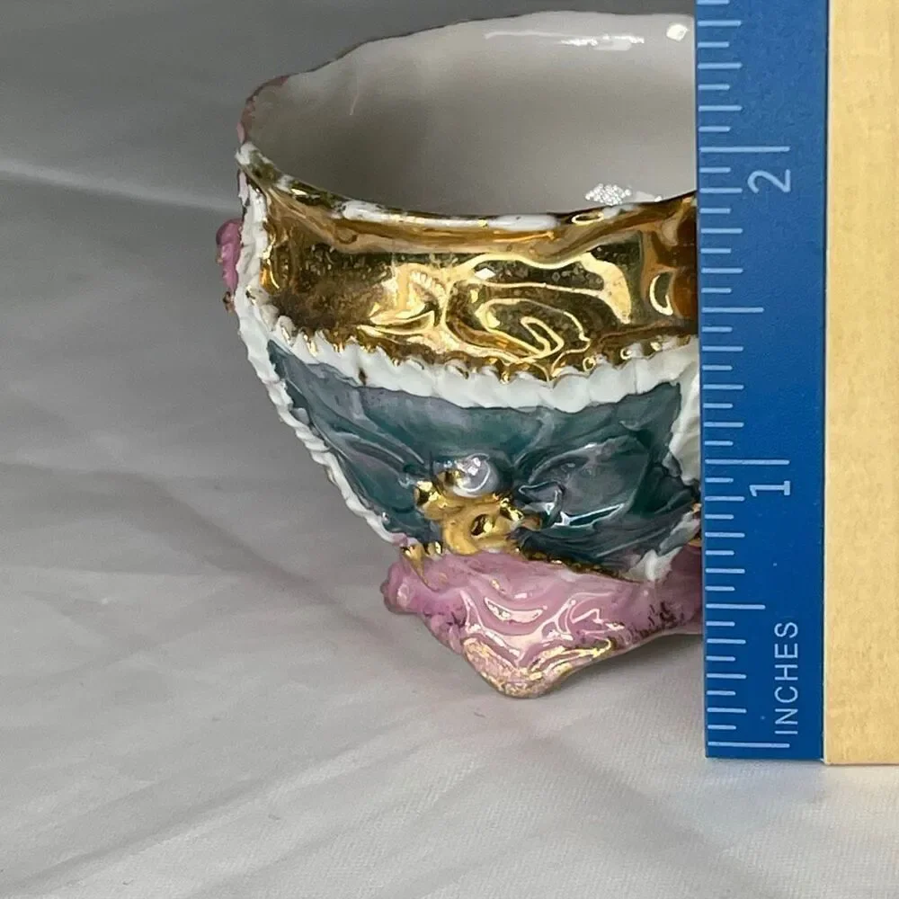 Vintage Lusterware Germany teacup raised floral design gilded accents